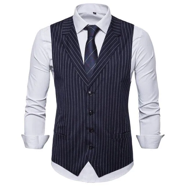 2019 New Fahsion British Style Men's Classic Formal Business Slim Fit Dress Vest Suit Tuxedo Waistcoat Striped Casual Suit Vest