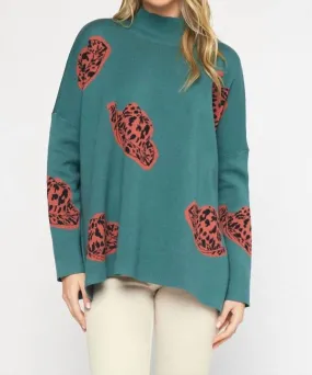 Alexandra Cowboy Hat Mock Neck Long Sleeve Sweater Top