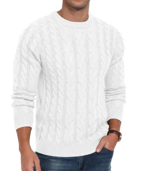 Askdeer Men's Crewneck Pullover Sweater Chunky Cable Knit Sweater Classic Casual Sweaters with Ribbing Edge