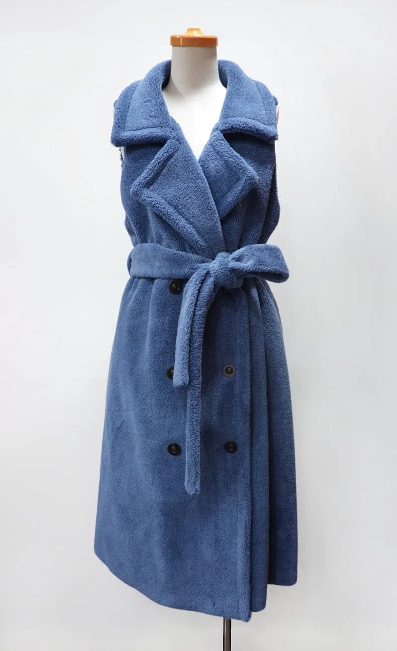 Erika Fluffy Vegan Fur Cardigan with Removable Hem - Blue