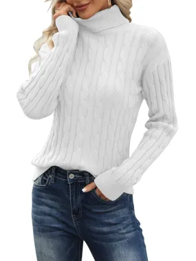 Esobo Women's Classic-fit Lightweight Cable Long Sleeve Mockneck Loose Casual Sweater Jumpers