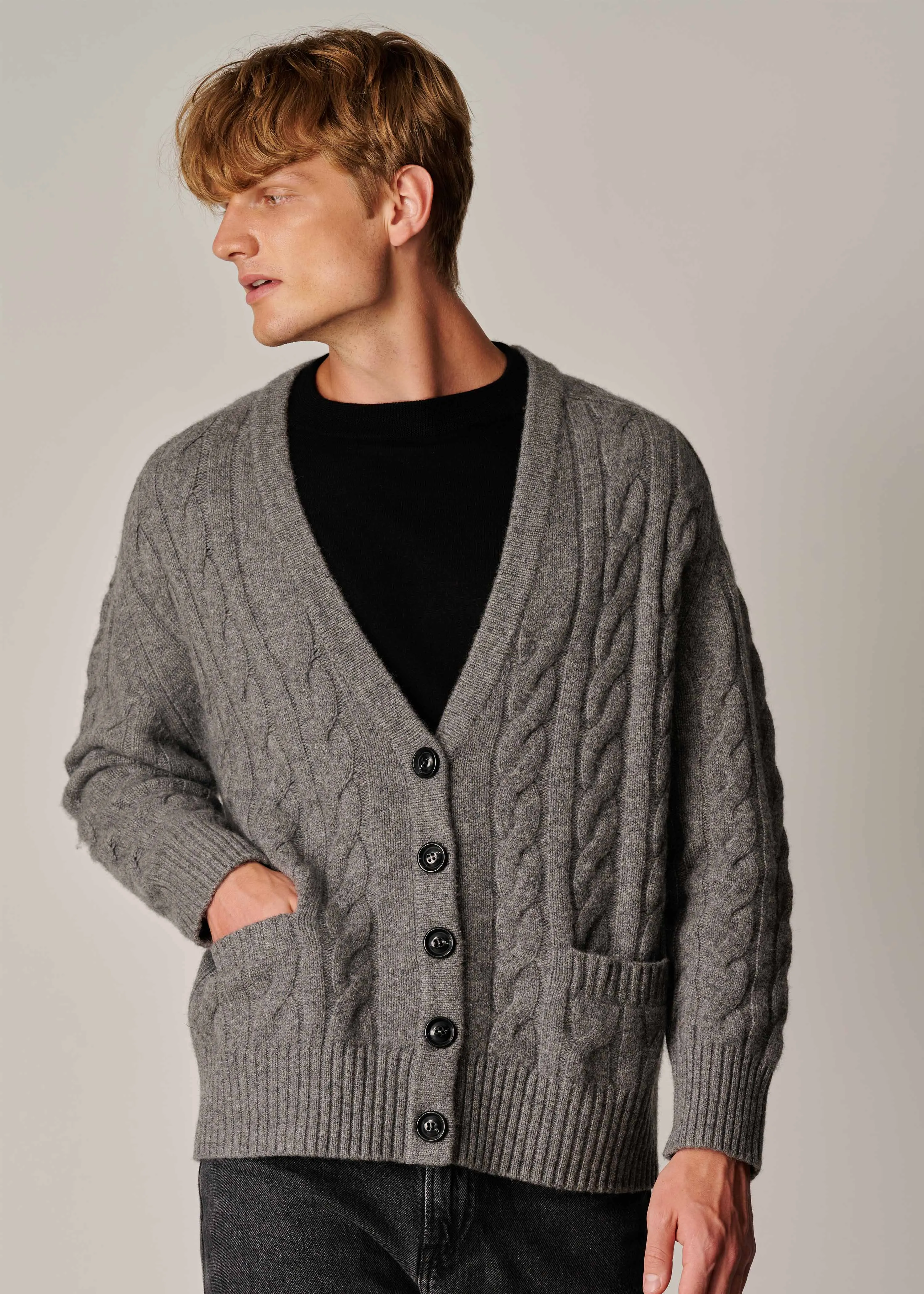 Franz Unisex Cable-knit Cardigan - Dark Grey