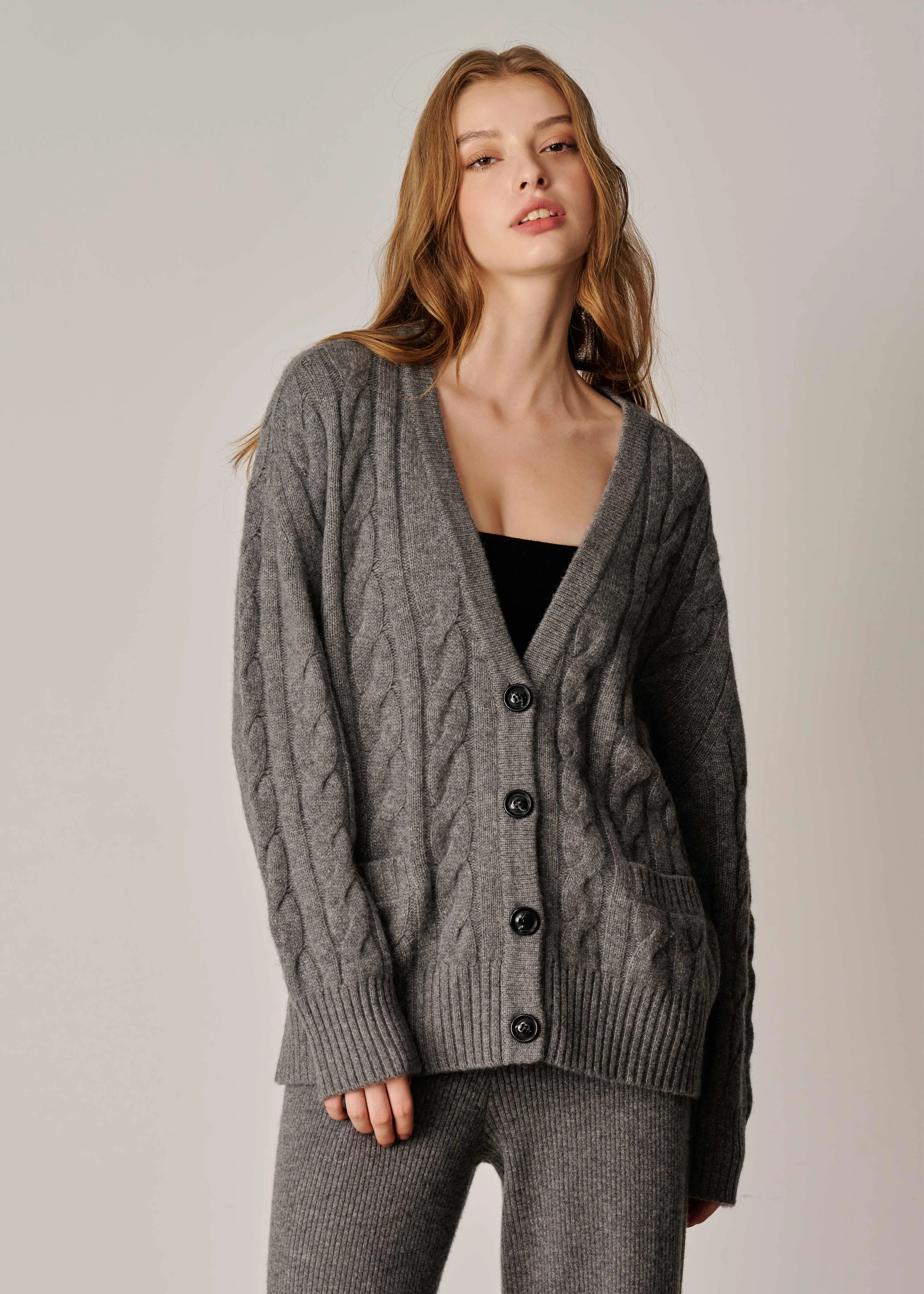 Franz Unisex Cable-knit Cardigan - Dark Grey