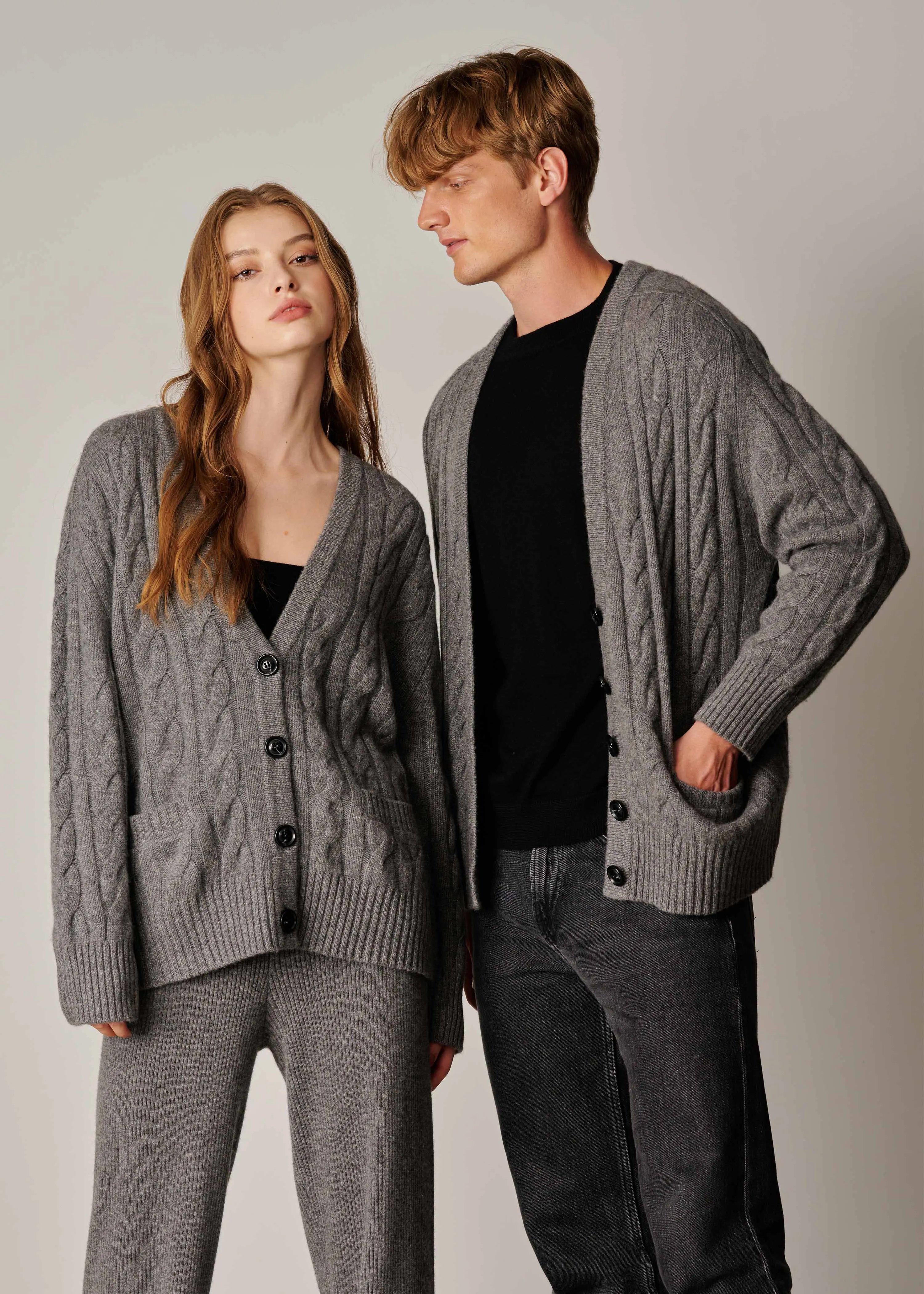 Franz Unisex Cable-knit Cardigan - Dark Grey