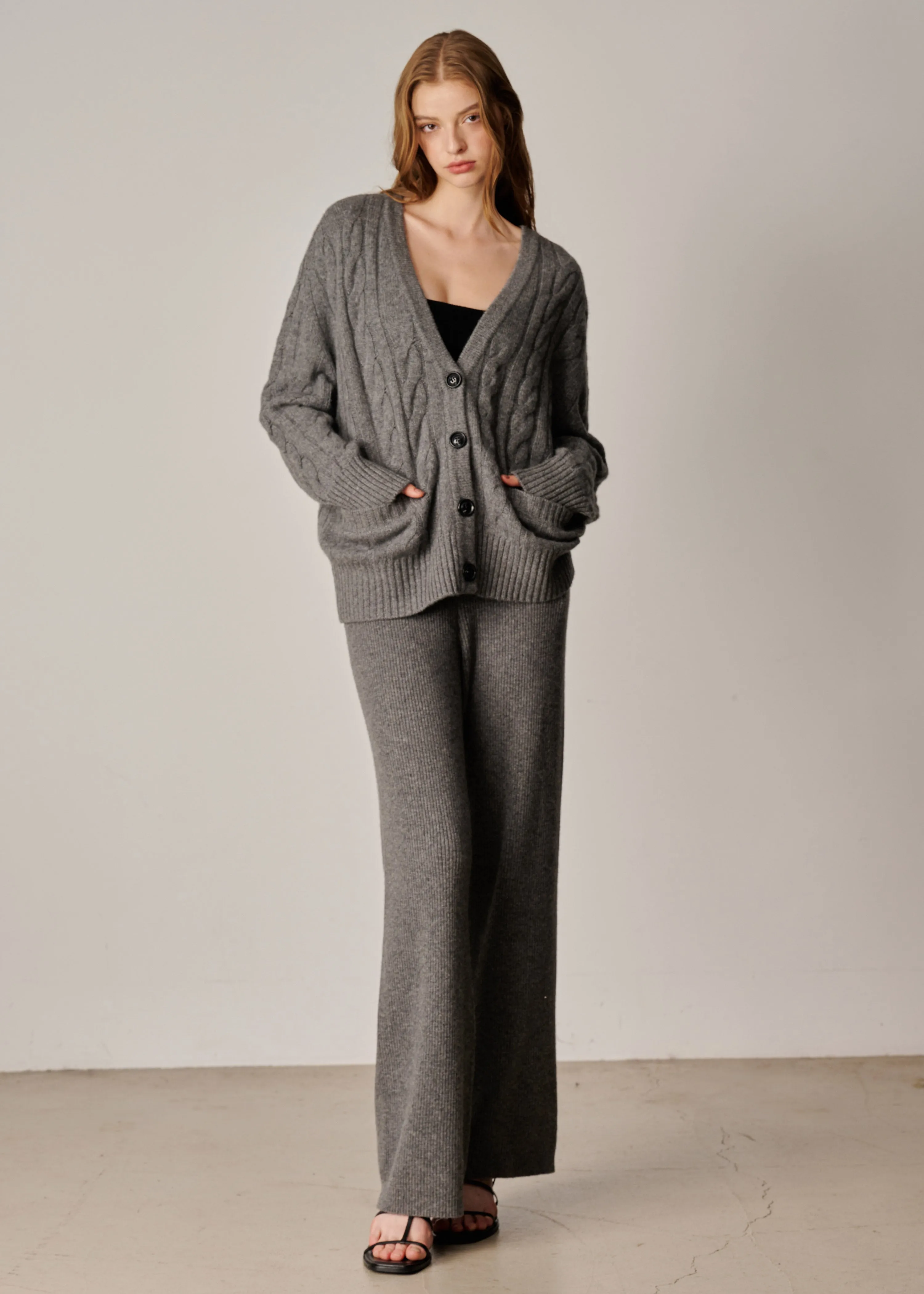 Franz Unisex Cable-knit Cardigan - Dark Grey