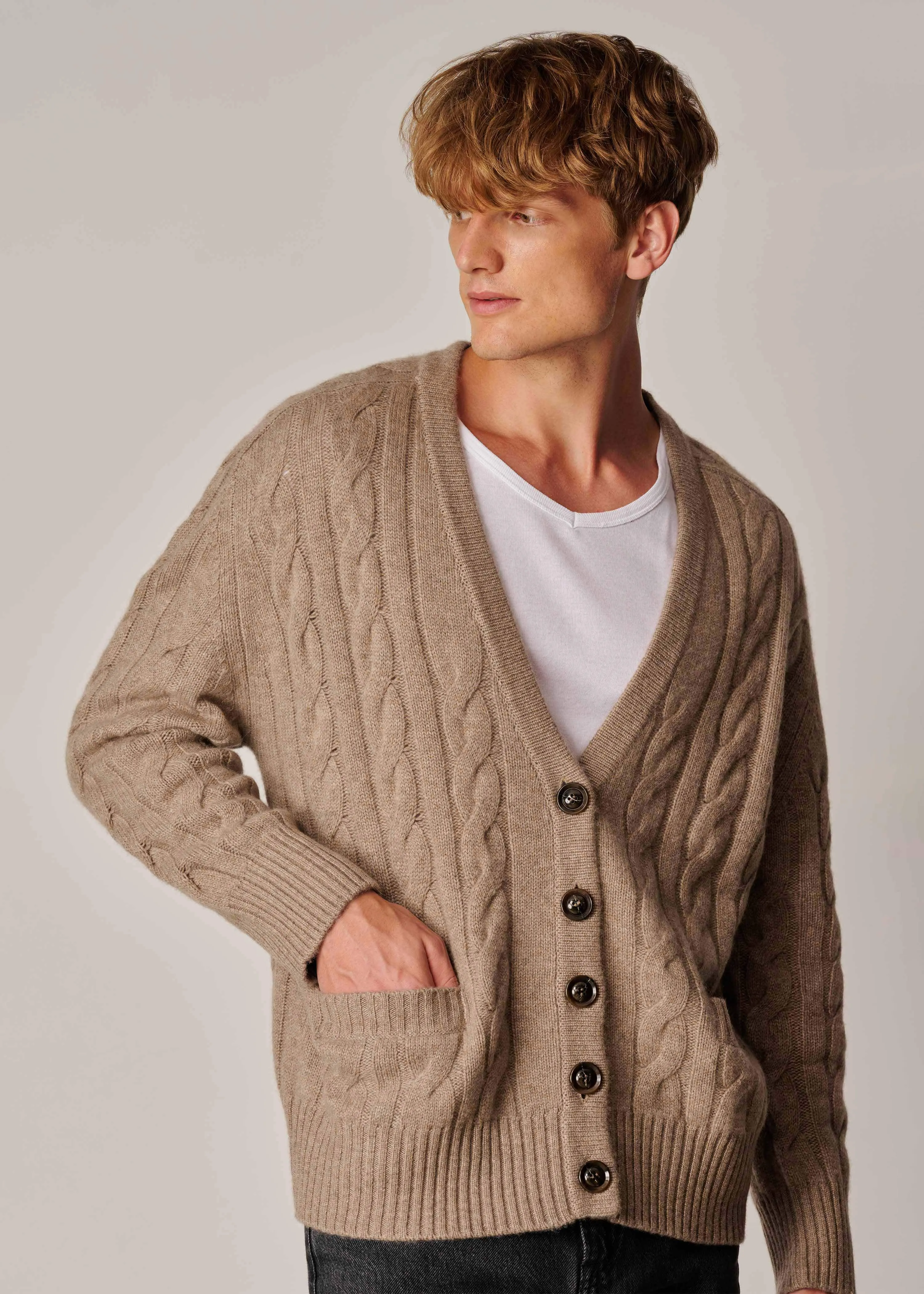 Franz Unisex Cable-knit Cardigan - Dark Sand