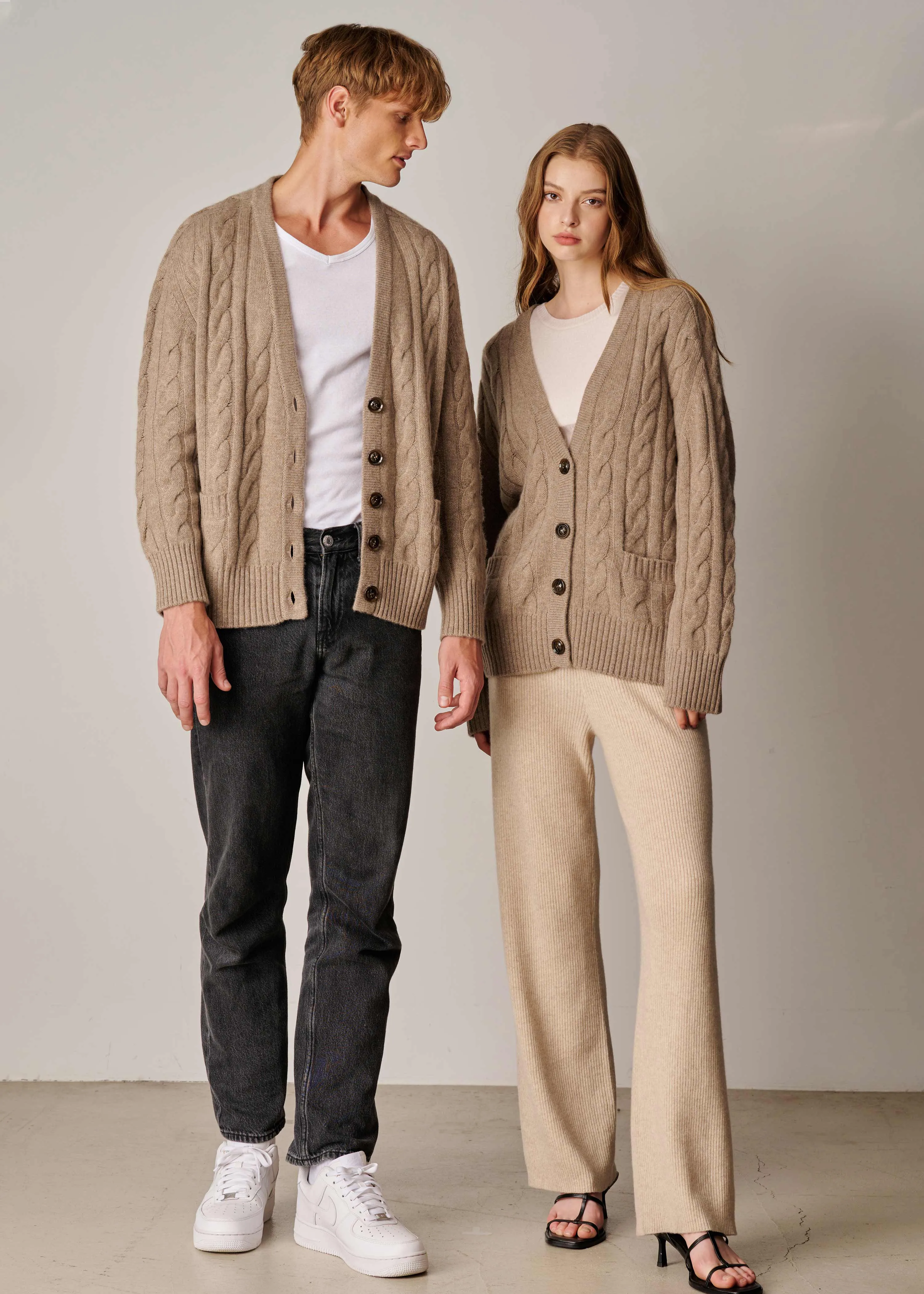 Franz Unisex Cable-knit Cardigan - Dark Sand
