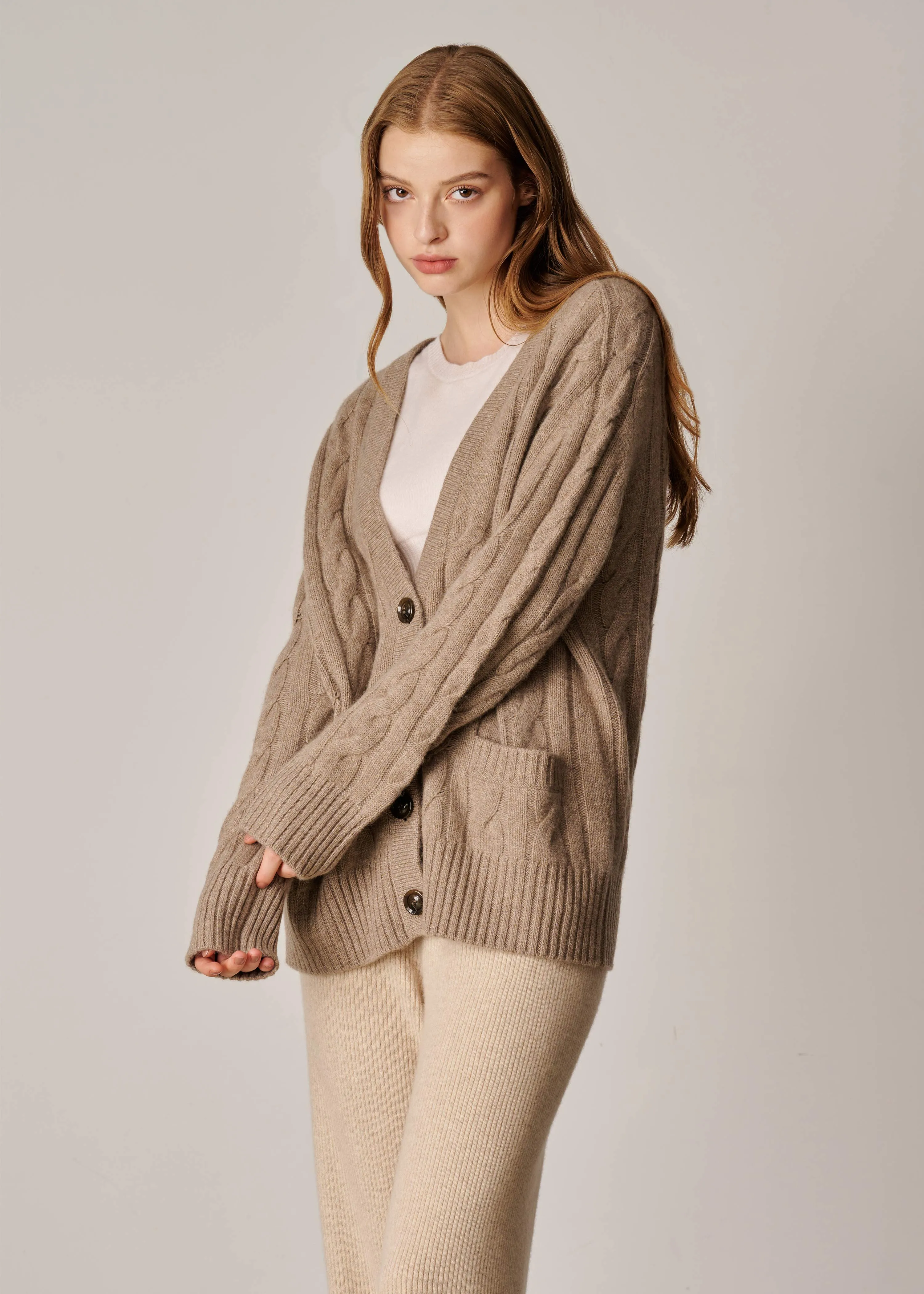 Franz Unisex Cable-knit Cardigan - Dark Sand