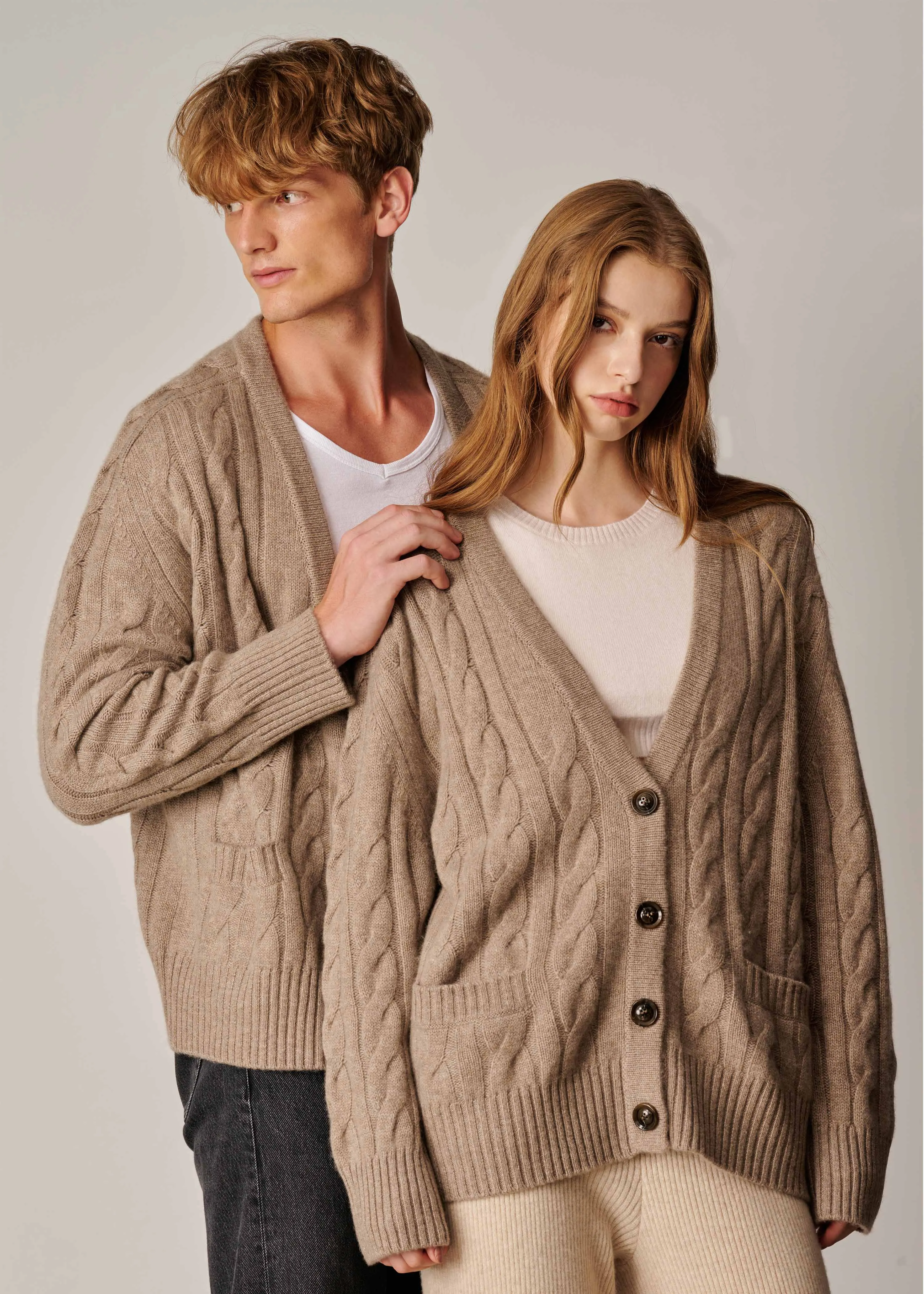 Franz Unisex Cable-knit Cardigan - Dark Sand