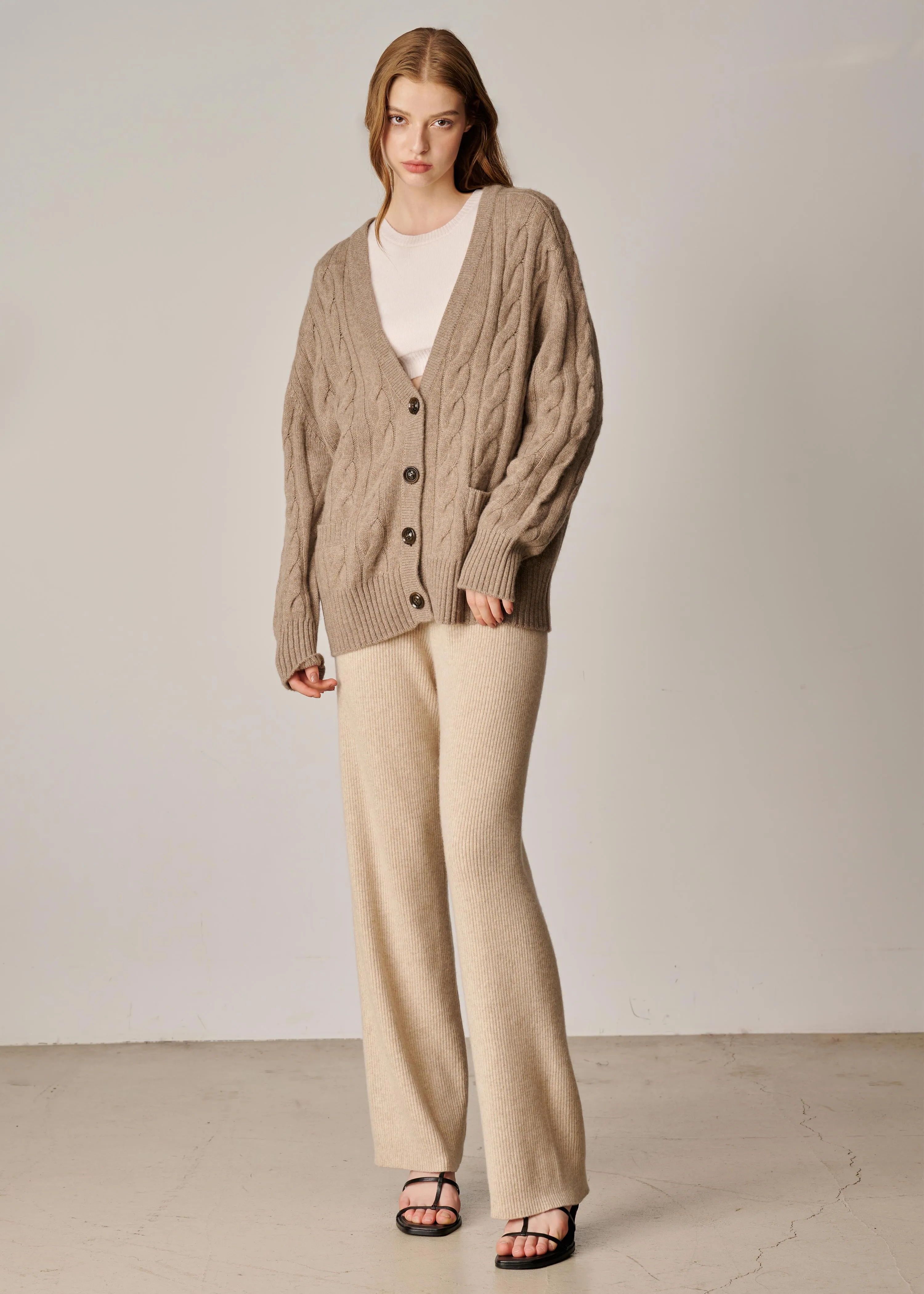 Franz Unisex Cable-knit Cardigan - Dark Sand