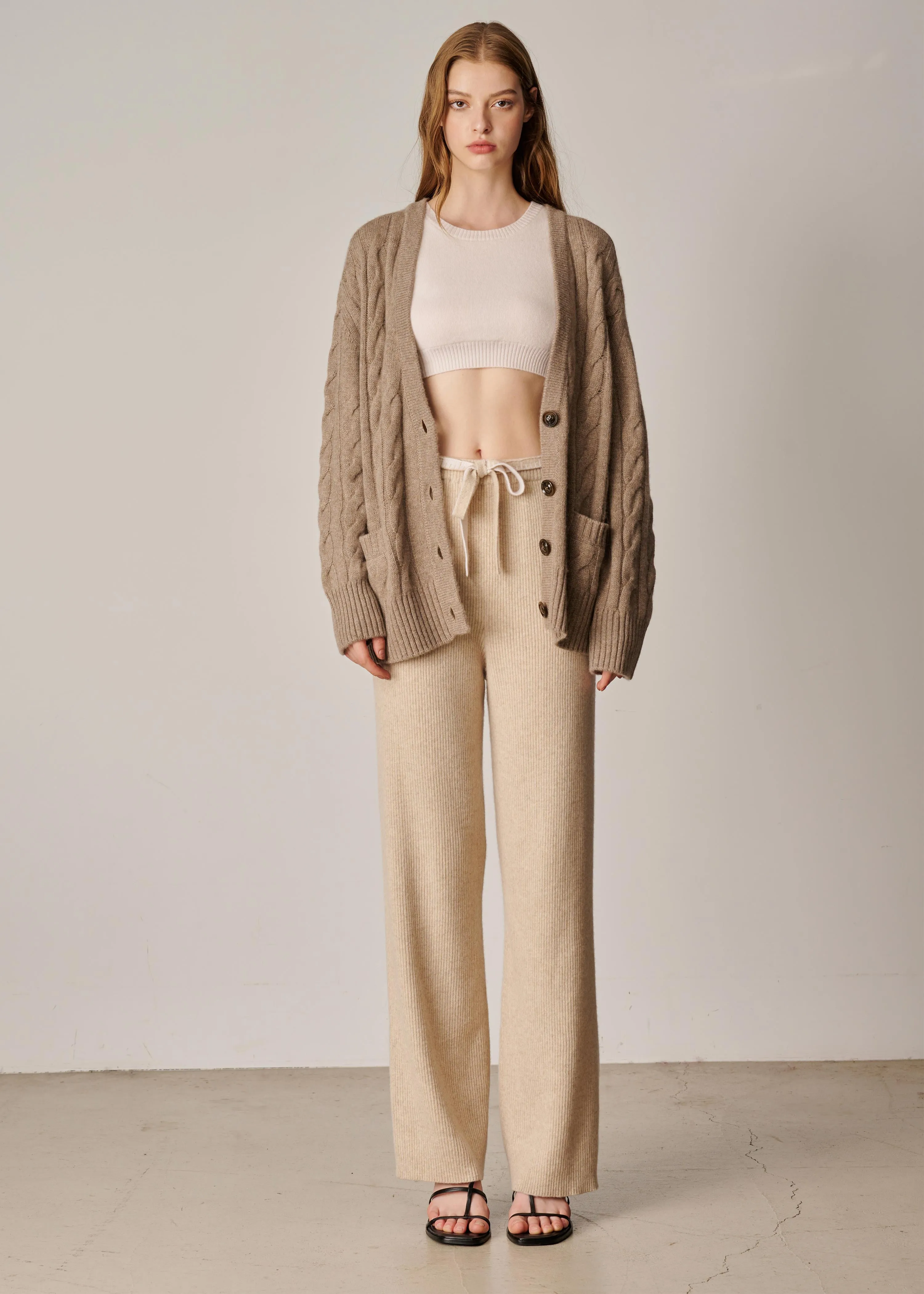 Franz Unisex Cable-knit Cardigan - Dark Sand