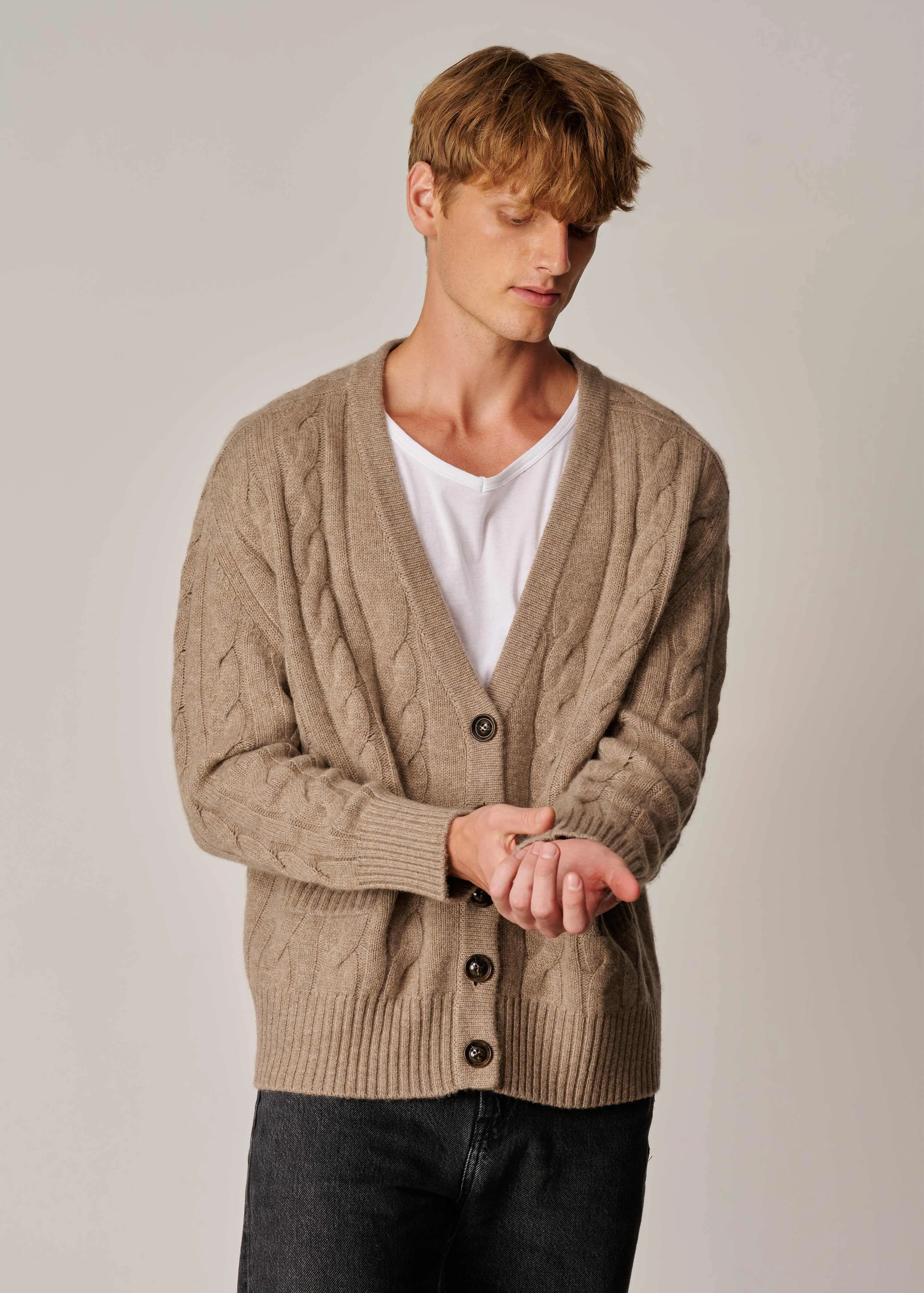 Franz Unisex Cable-knit Cardigan - Dark Sand