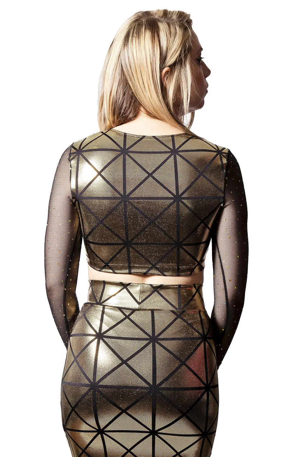 Gold Disco Long Sleeve Crop Top