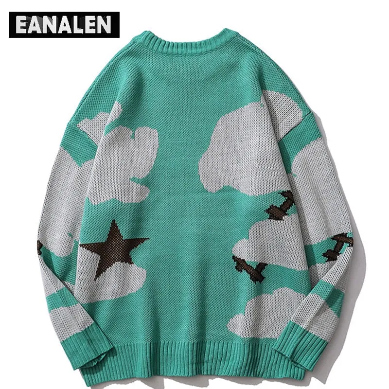 Harajuku vintage cartoon anime knitted sweater men