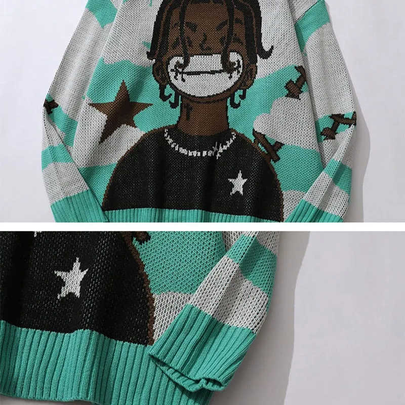 Harajuku vintage cartoon anime knitted sweater men