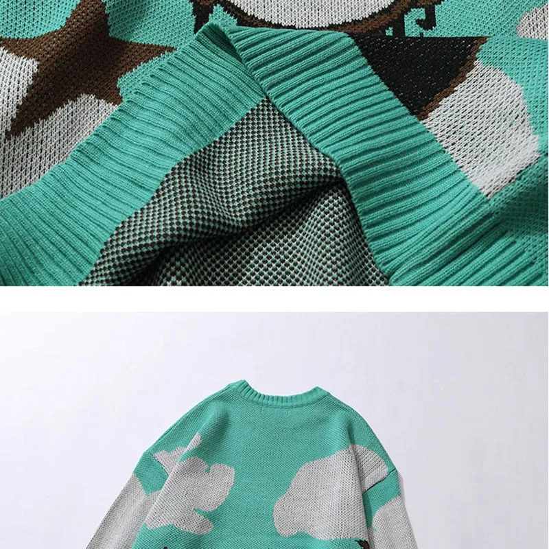 Harajuku vintage cartoon anime knitted sweater men