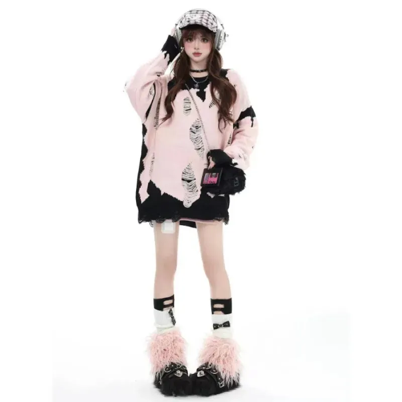 Soft-Girl Oversized Pullover Streetstyle mit Kernigen Akzenten für mutige Modeszene