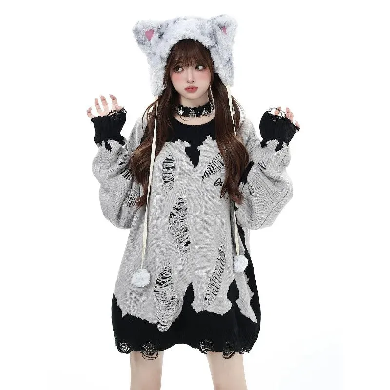 Soft-Girl Oversized Pullover Streetstyle mit Kernigen Akzenten für mutige Modeszene