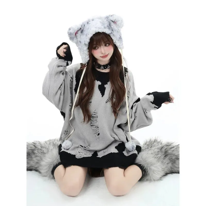 Soft-Girl Oversized Pullover Streetstyle mit Kernigen Akzenten für mutige Modeszene