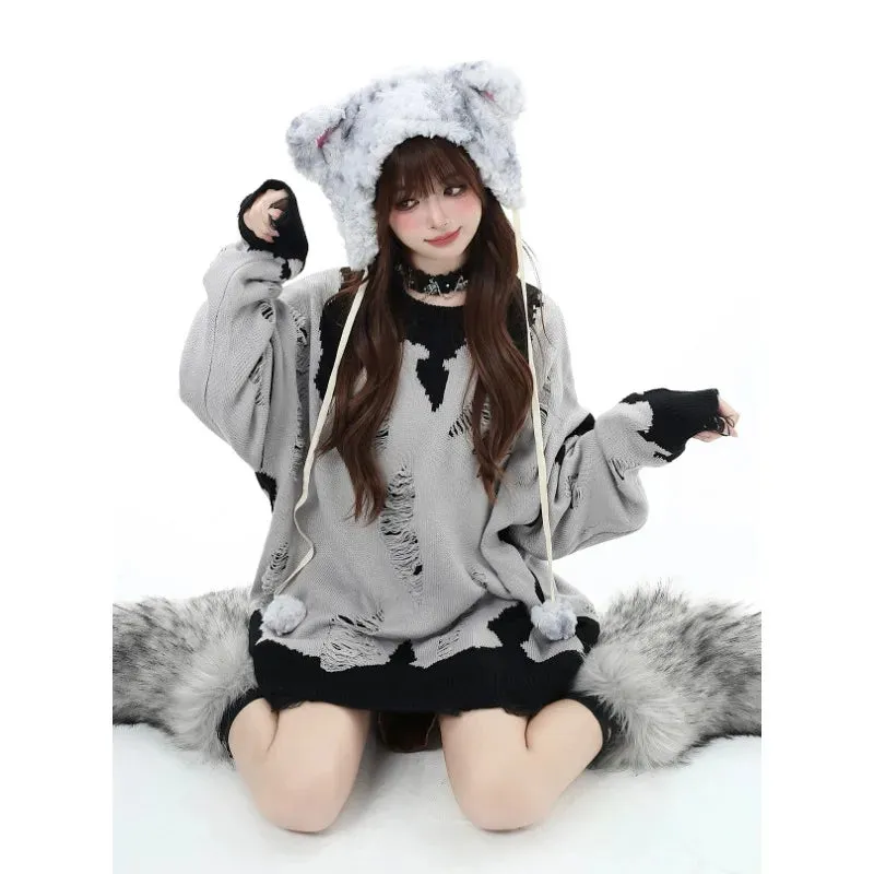 Soft-Girl Oversized Pullover Streetstyle mit Kernigen Akzenten für mutige Modeszene