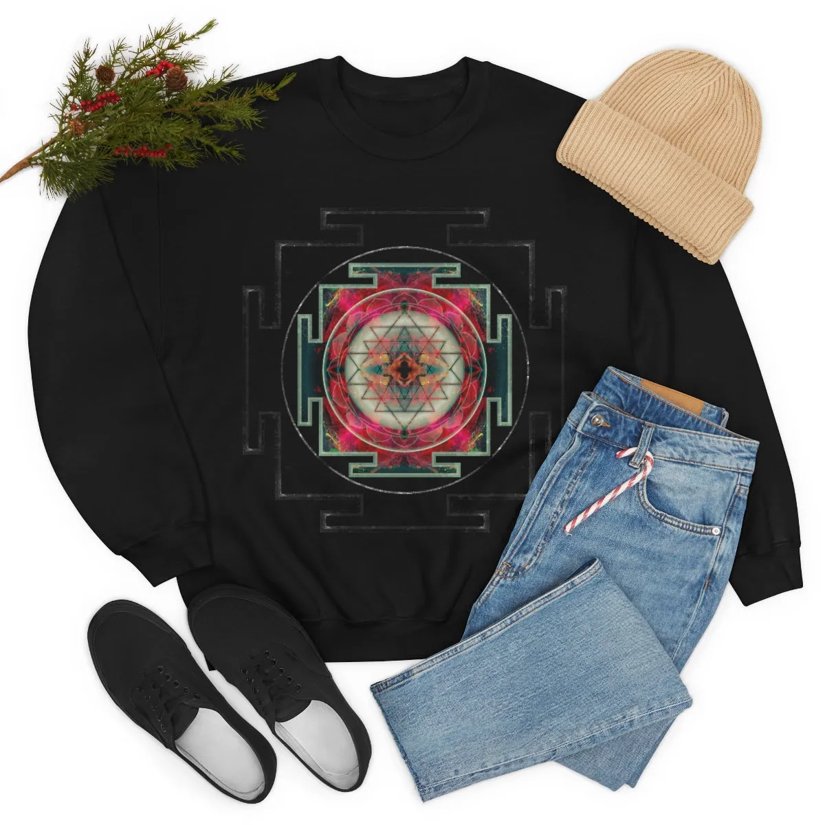 Sri Yantra Black Myst | Sacred Meditation Sweatshirt
