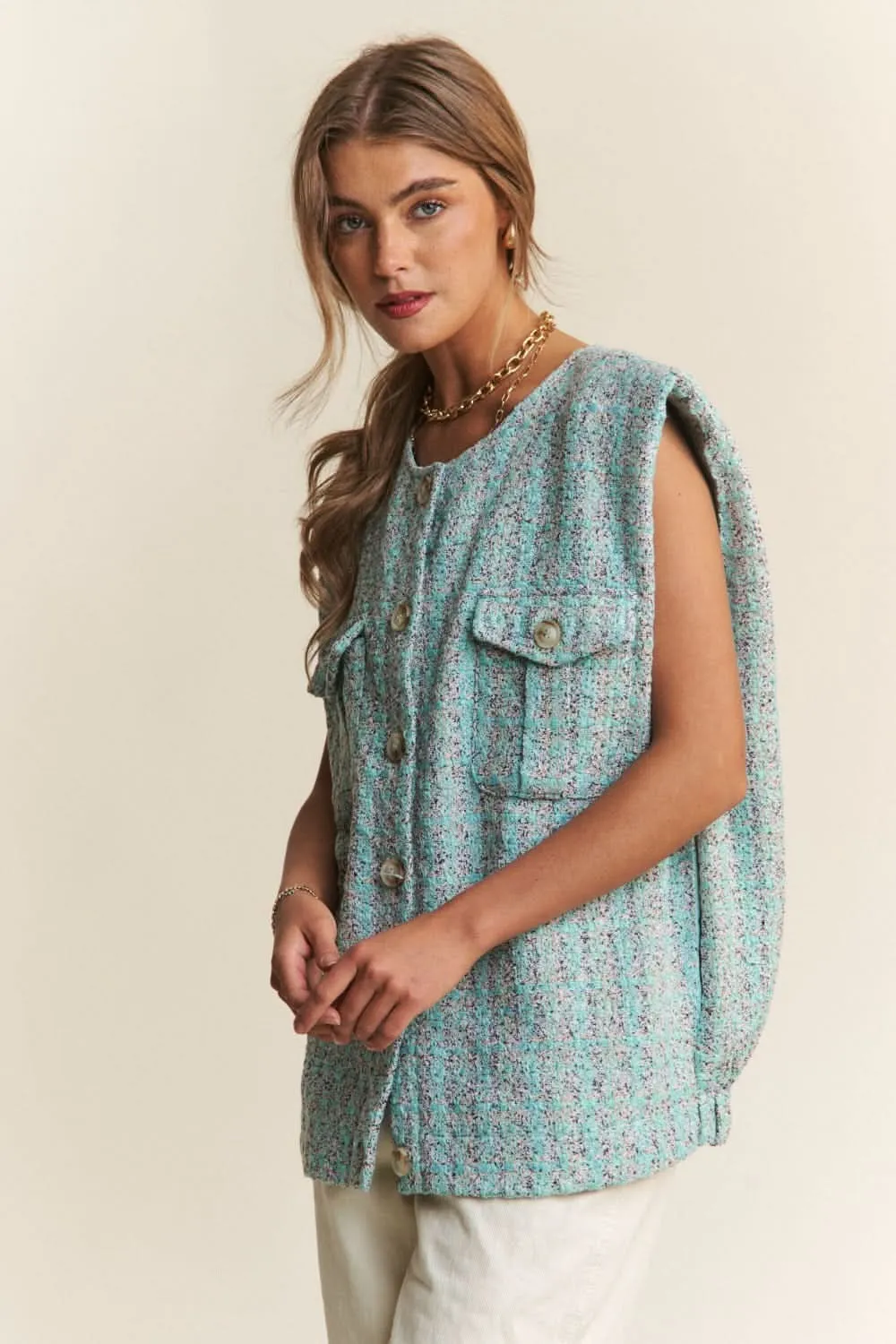 Stylish tweed padded shoulder vest