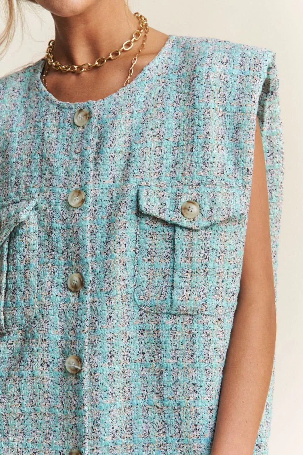 Stylish tweed padded shoulder vest