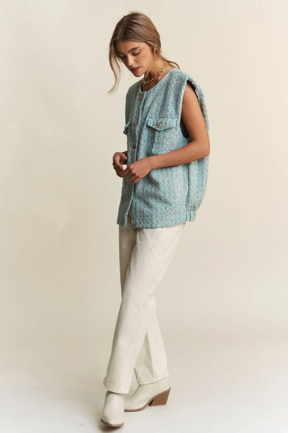 Stylish tweed padded shoulder vest