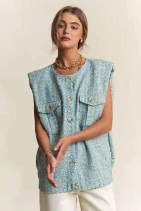 Stylish tweed padded shoulder vest