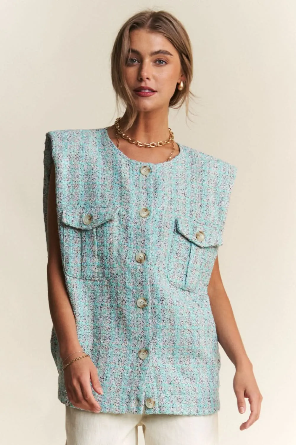Stylish tweed padded shoulder vest