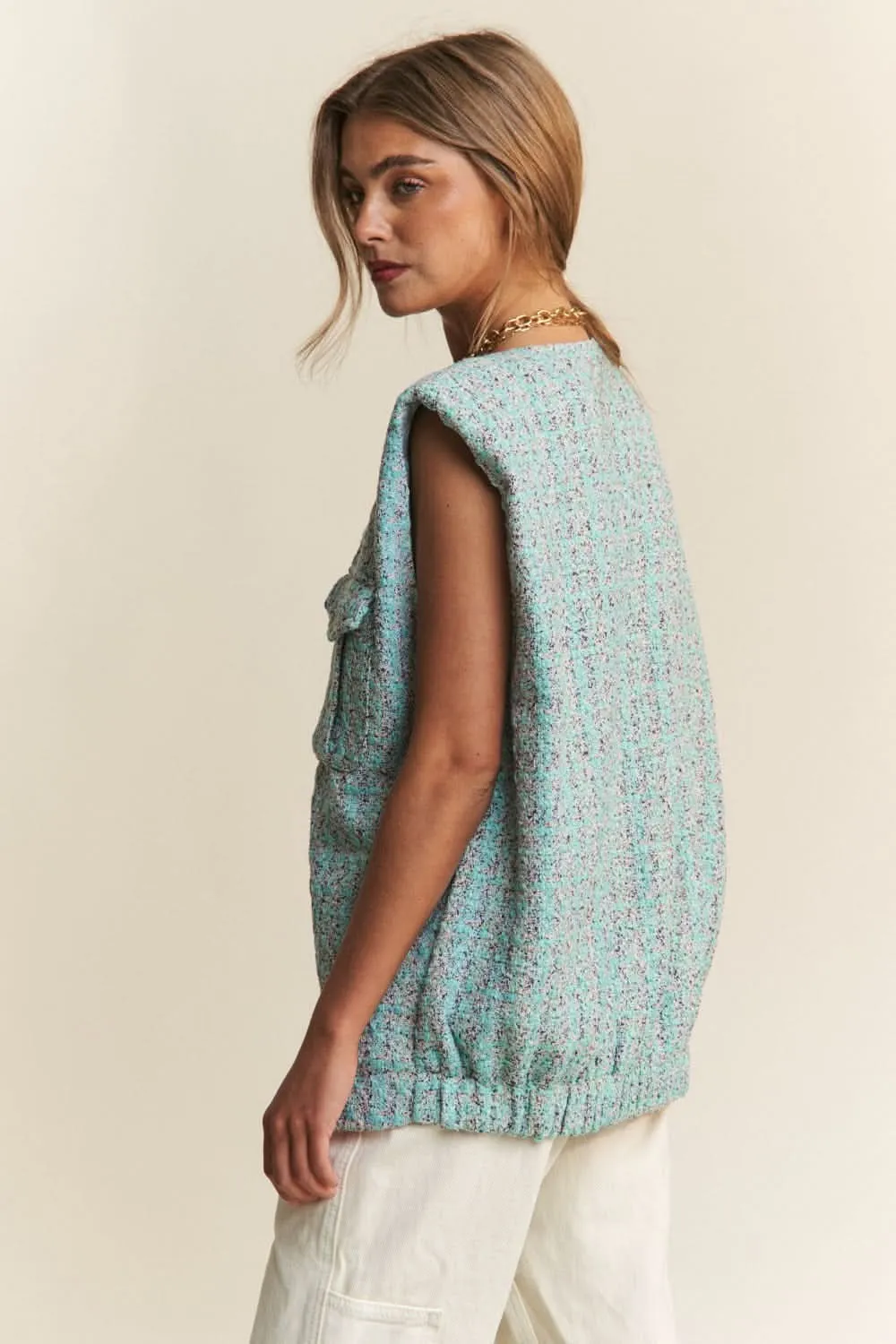 Stylish tweed padded shoulder vest