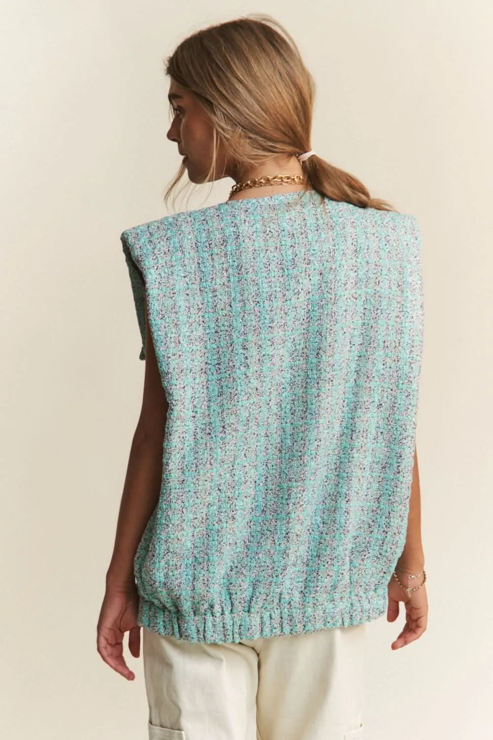 Stylish tweed padded shoulder vest