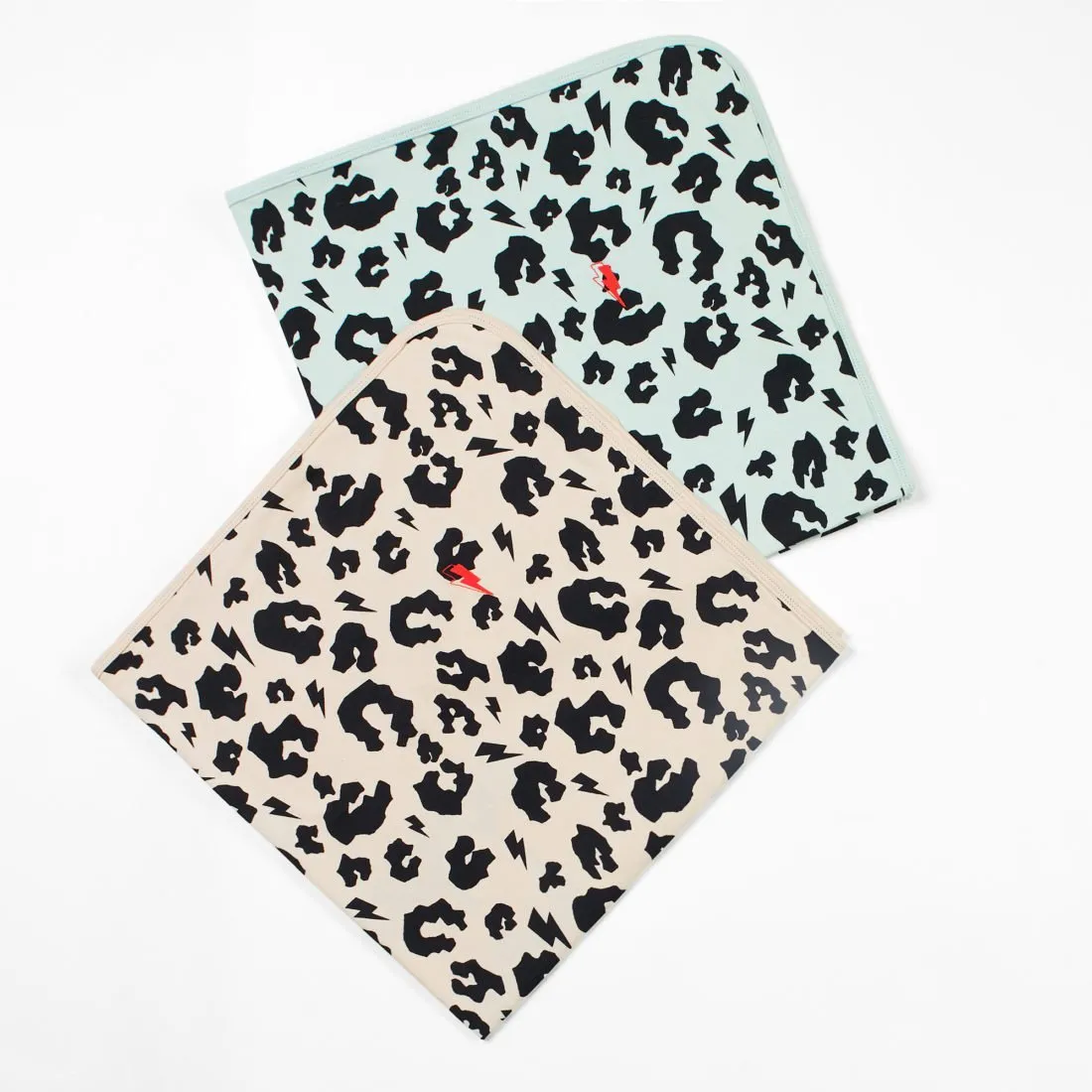 SUPER SOFT LEOPARD AND LIGHTNING BOLT BABY BLANKET- pale  green