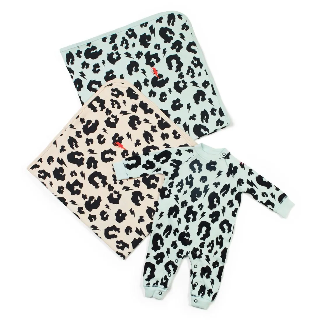 SUPER SOFT LEOPARD AND LIGHTNING BOLT BABY BLANKET- pale  green