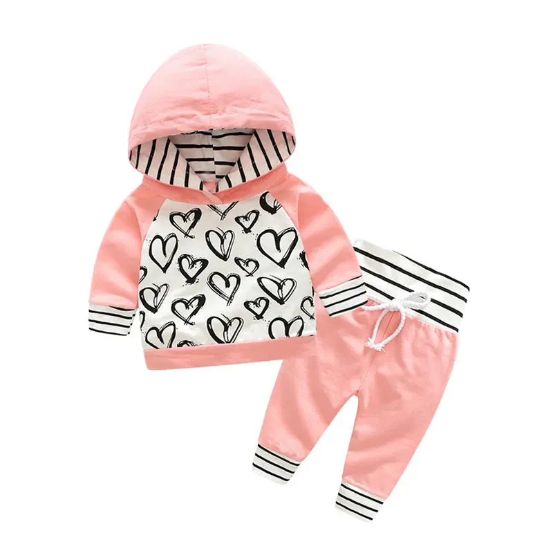 top and top Baby Clothing Set Autumn Spring Newborn Baby Boy Girl Clothes Hooded Tops Flowers Pants 2PCS Pullovers Infant Outfit