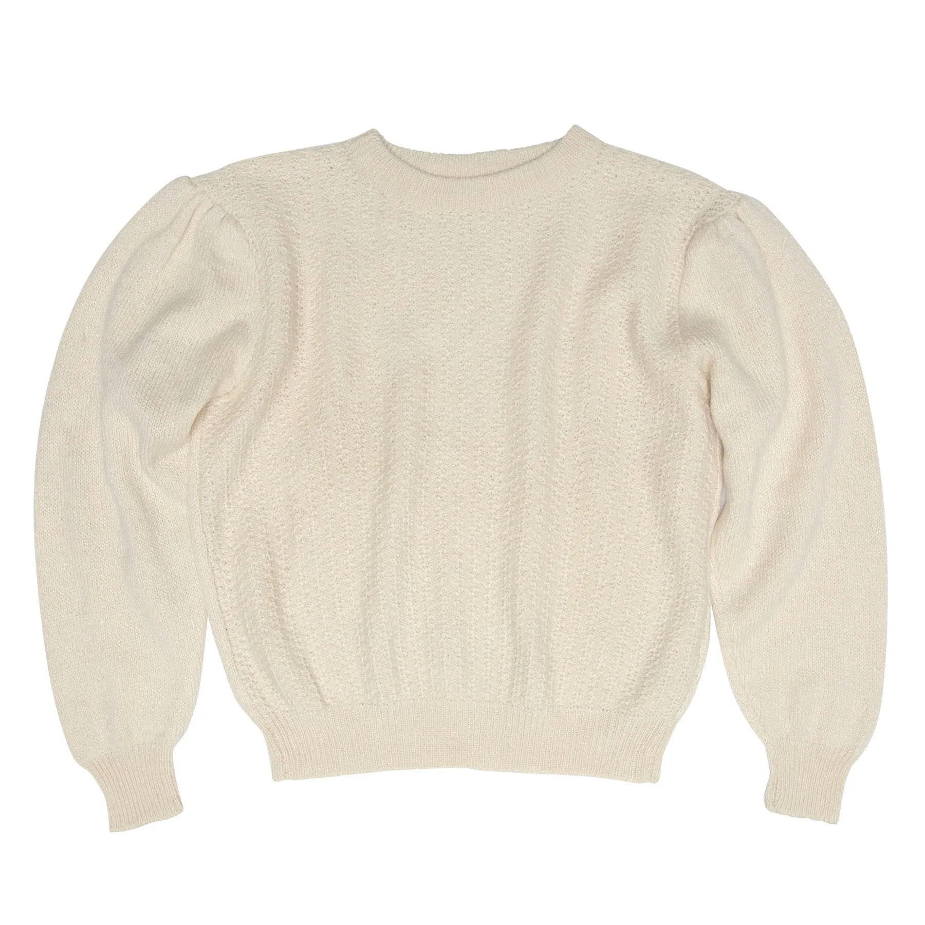 Virgin Wool Yarn Seed Stitch Bishop Sleeve Pullover