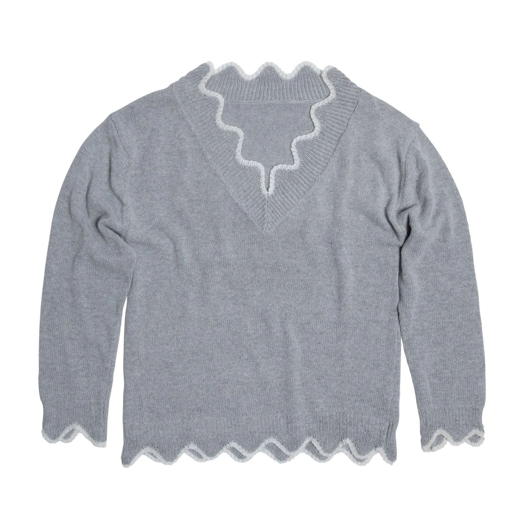 Wavy Bind-Off V-Neck Pullover Sweater