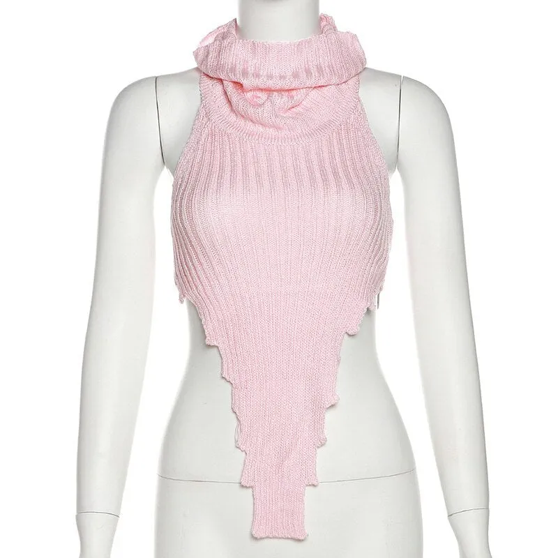 Wjczt 2022 Autumn Tanks Top Women's Clothing Street Fashion Solid Color Halter Irregular Knit Vest Tee Corset Slim Casual Ins