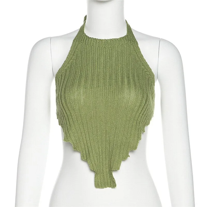 Wjczt 2022 Autumn Tanks Top Women's Clothing Street Fashion Solid Color Halter Irregular Knit Vest Tee Corset Slim Casual Ins