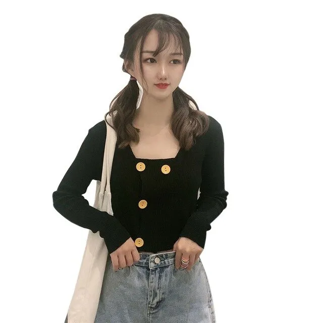 Women Solid Square Collar Tops